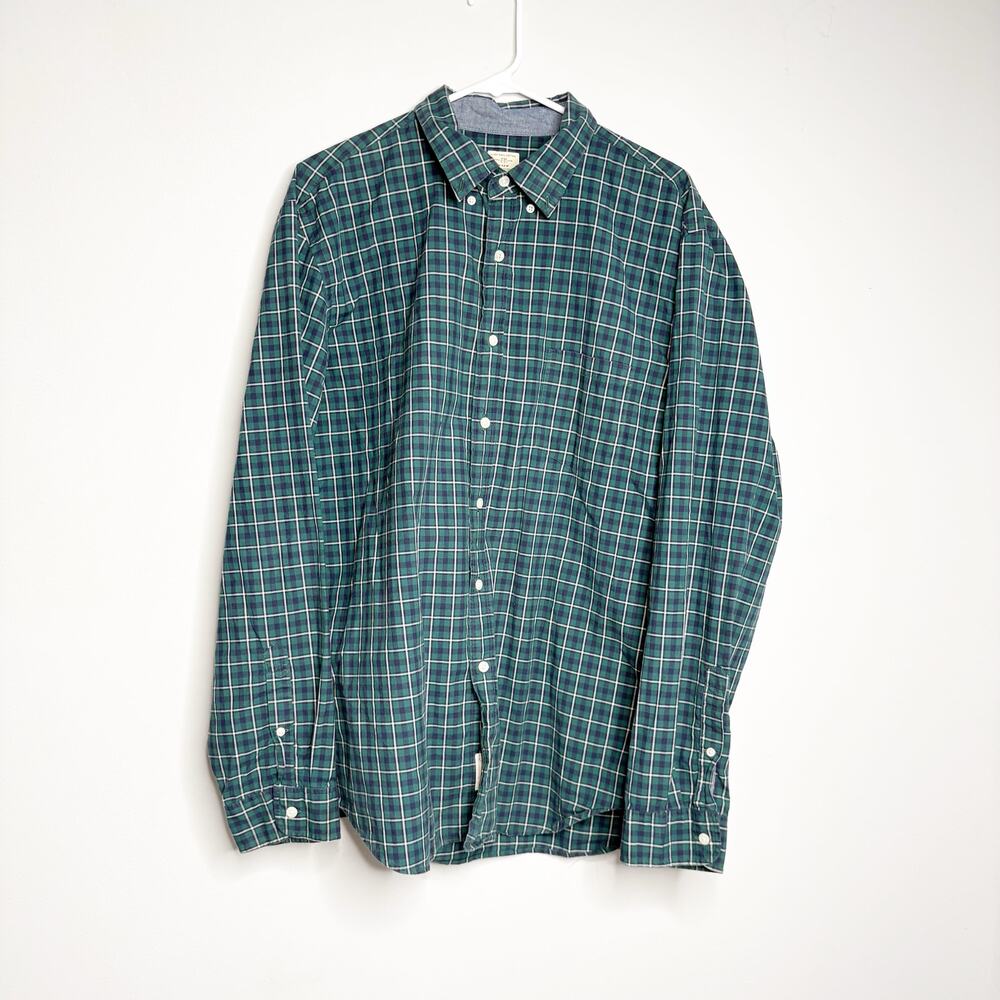 J.Crew Men’s Plaid Button Down Shirt XL Green Navy Cotton Long Sleeve